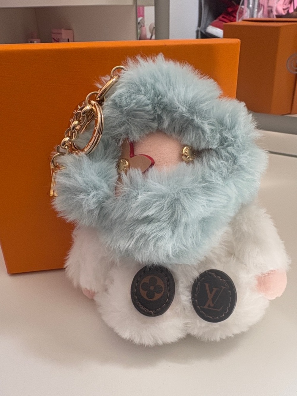 Blue Fur Pom-Pom Bag Charm Keychain